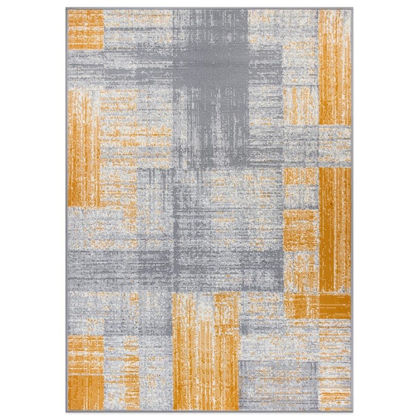 World Rug Gallery Contemporary Distressed Design Yellow 7 ft. 10 in. x 10 ft. Area Rug