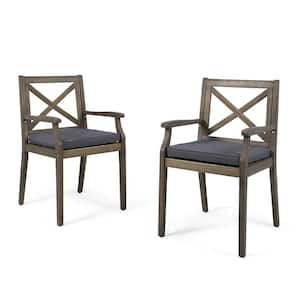 Perla Gray Cross Back Wood Outdoor Dining Chairs with Gray Cushions (2-Pack)