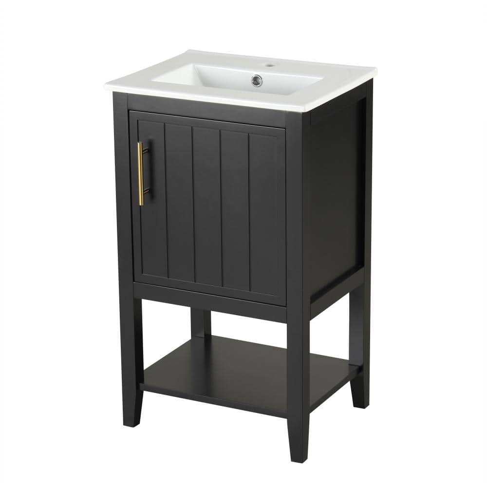 20 in. W Black Freestanding Bath Vanity with White Ceramic Top Sink,Soft Closing Door, Storage Rack and Open Shelf price history on PriceWatchPro
