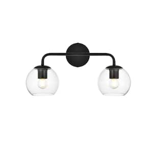 Simply Living 19 in. 2-Light Modern Black Vanity Light with Clear Round Shade
