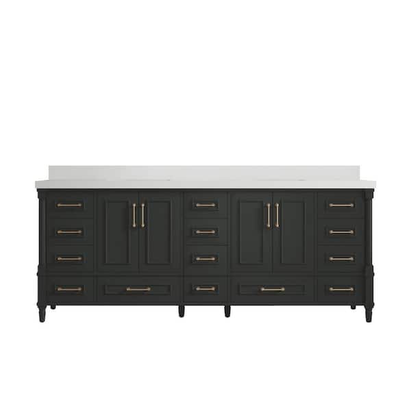 Willow Collections Hudson 84 in. Double Sink Freestanding Black Top Bath Vanity with White Qt. Top Unassembled