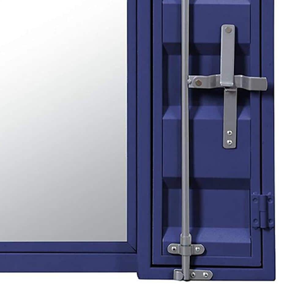 Blue Industrial Cargo Vanity Mirror with Storage Door