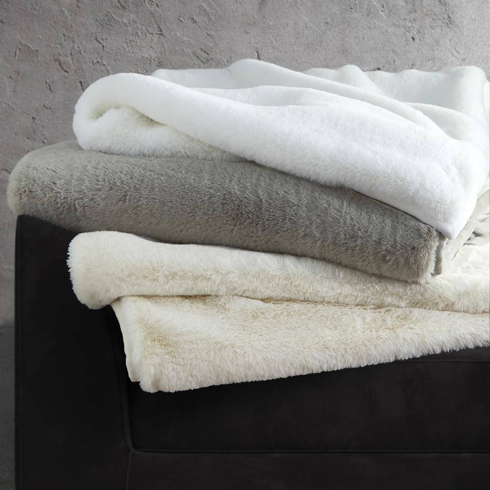 Queen Size Grey Faux Fur Reversible Throw Blanket