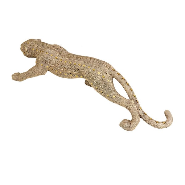 Litton Lane Gold Polystone Carved Encrusted Beading Leopard Sculpture with  Diamond Shaped Mirrored Accent 040989 - The Home Depot