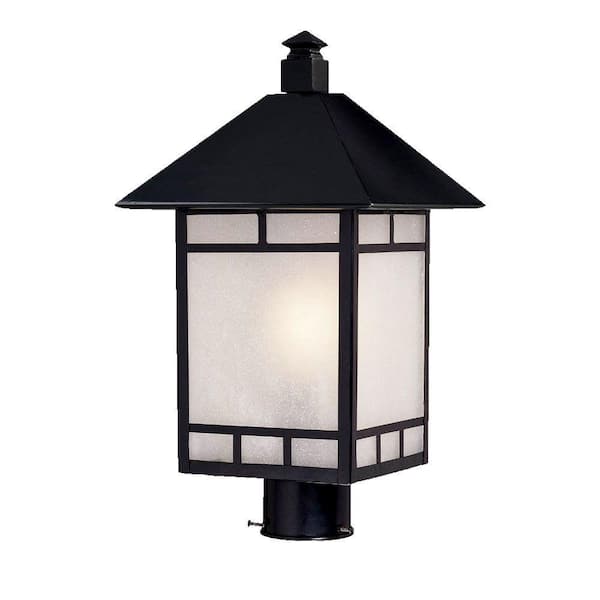 Outdoor Post Light Lantern Powder-Coated Steel Frosted Seeded Glass Matte Black 