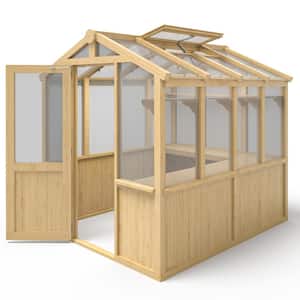 7.5 ft. x 6.7 ft. x 7.8 ft Wood Polycarbonate Walk-in Greenhouse, Natural