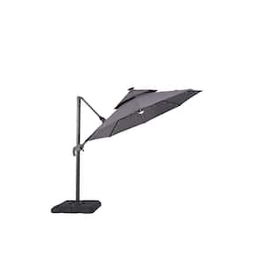 Brooks 10 ft. Steel Roma Cantilever Solar LED Tilt 360 Patio Umbrella In Gray
