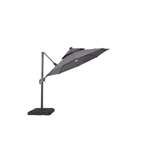 Furniture of America Brooks 10 ft. Steel Roma Cantilever Solar LED Tilt 360 Patio Umbrella In Gray