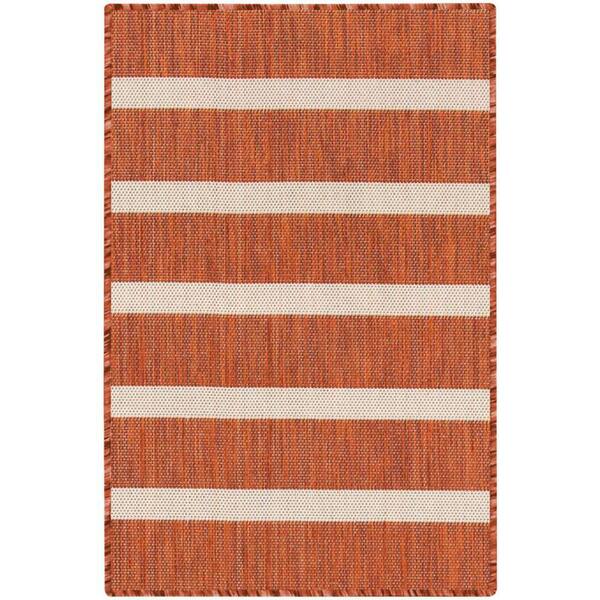 Positano Terracotta Ivory 3 ft. x 5 ft. Stripes Contemporary Area Rug