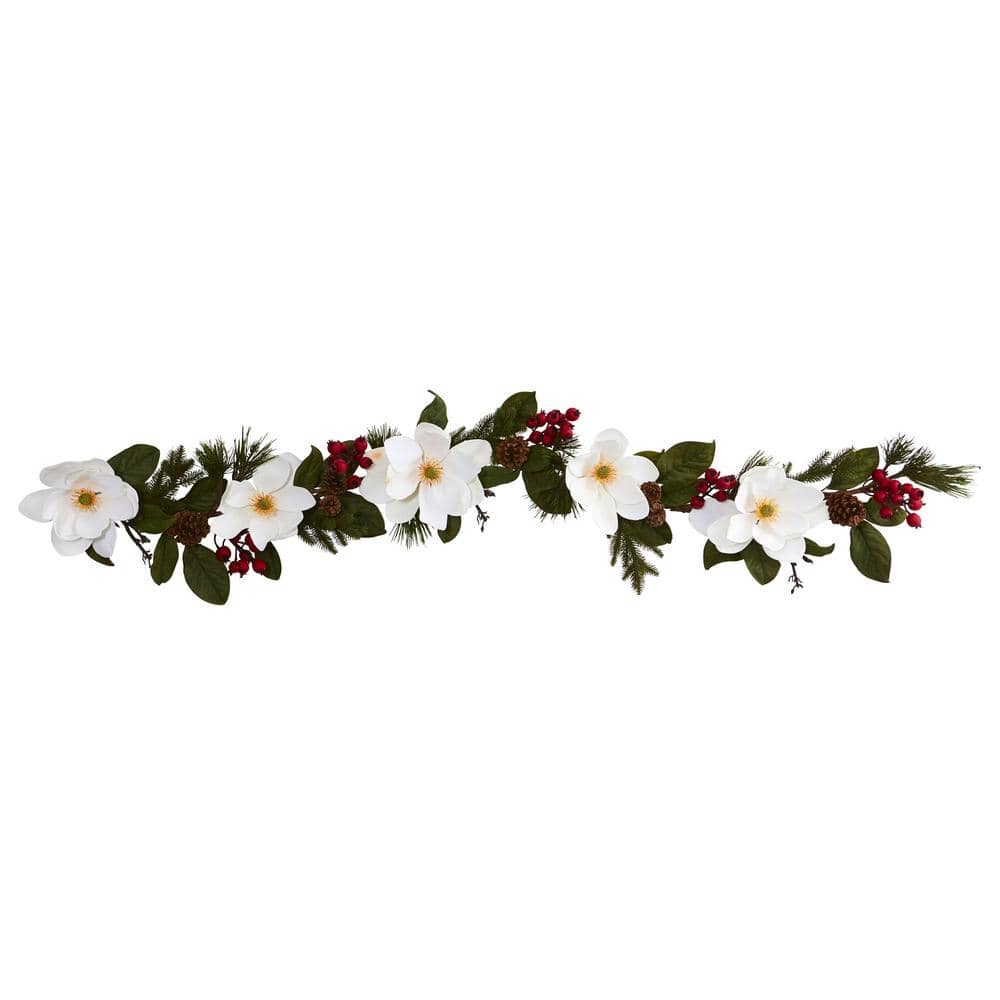 Nearly Natural 6 ft. Magnolia, Pine and Berries Artificial Garland