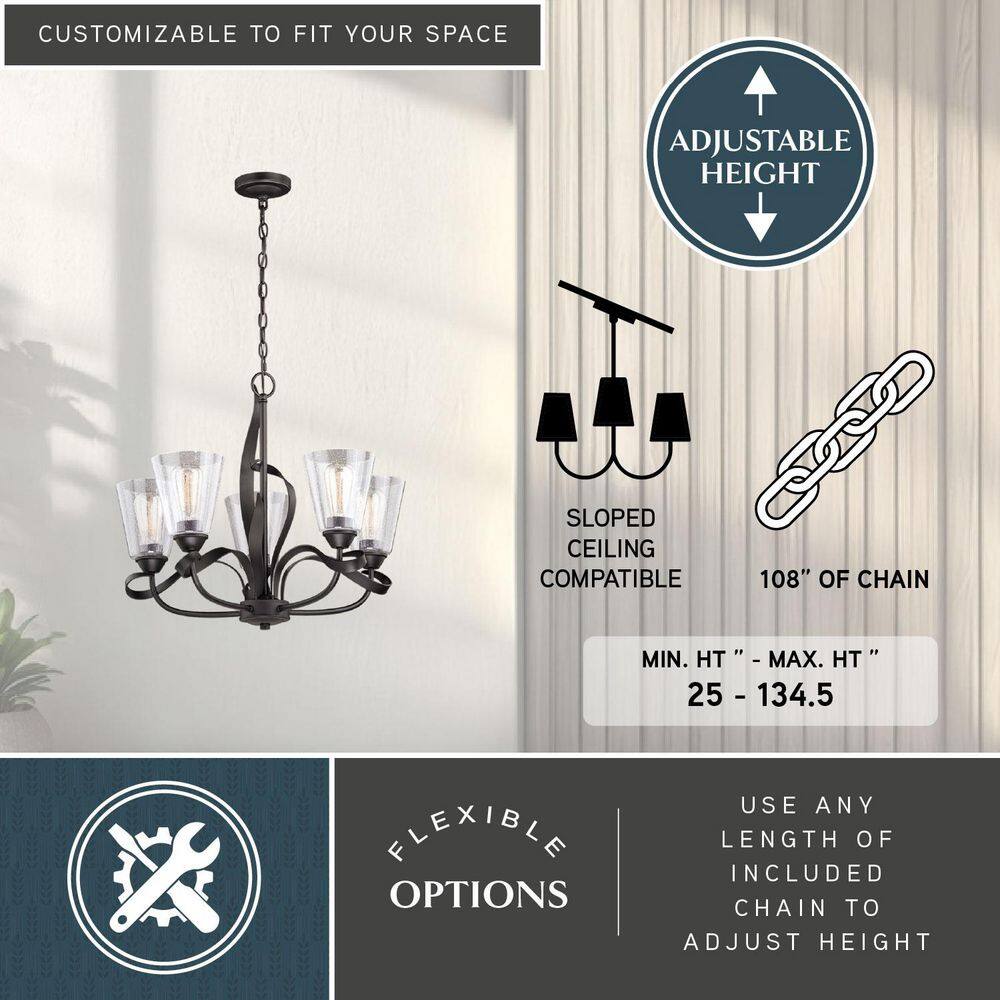 Cinta Oil Rubbed Bronze 5-Light Chandelier with Clear Seeded Glass
