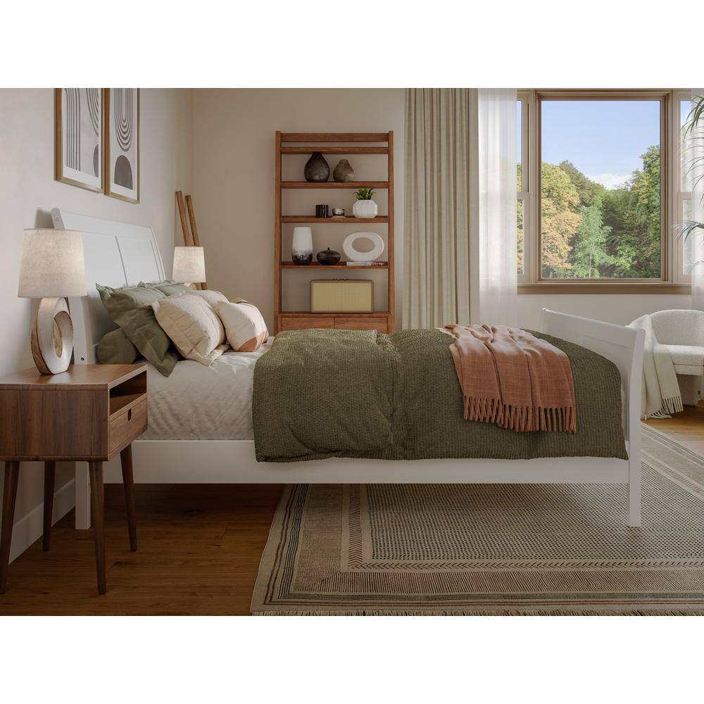 Valencia White Full Sleigh Platform Bed with Wood Frame