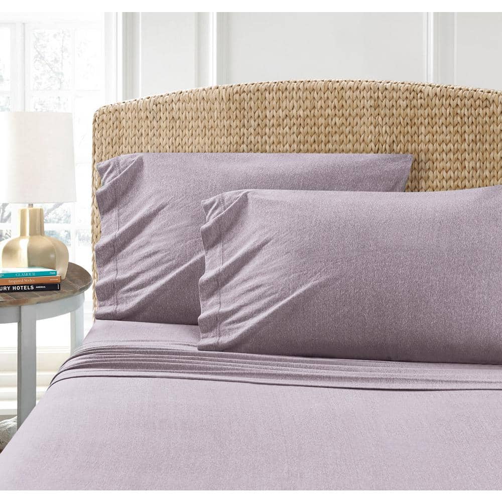Cotton Blend 4-Piece Full T-Shirt Jersey Sheet Set, Purple