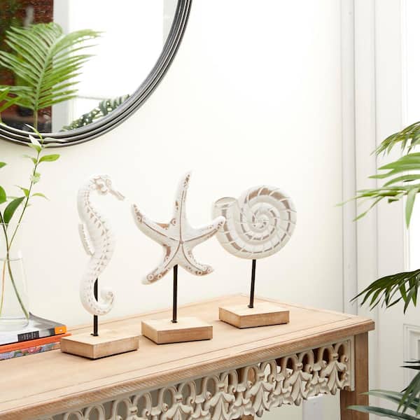 White Plastic Sea Life Sculpture (Set of 3)