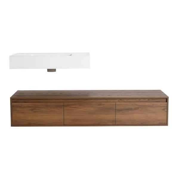 58.7 in. W x 18.1 in. D x 15.8 in. H Wall Mounted Brown Ebony Bath Vanity with White Resin Vanity Top
