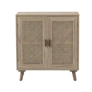 Salayar Acorn 2-Door Accent Storage Cabinet with Rattan and Solid Wood Legs