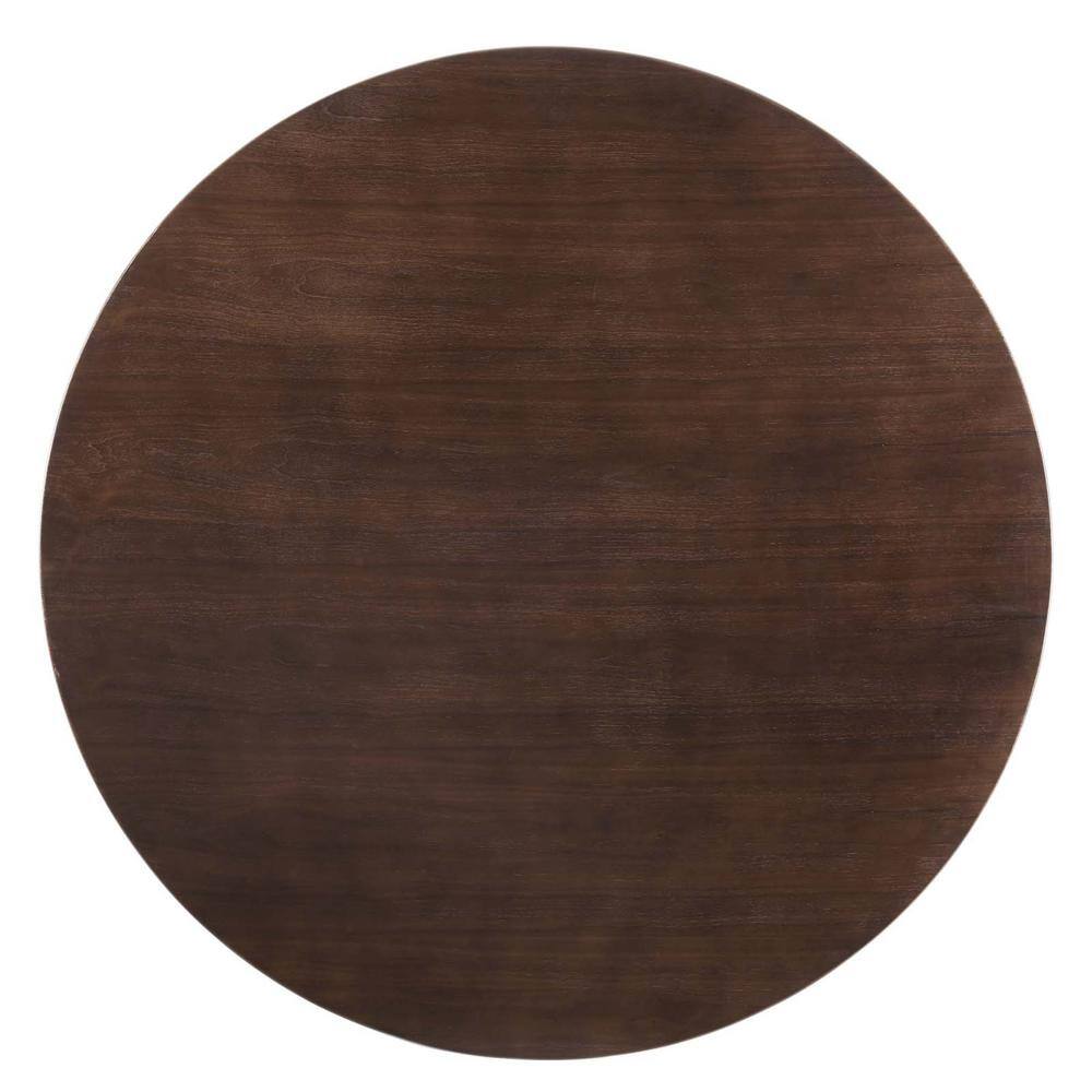 60" Round Cherry Walnut Wood Dining Table with Black Pedestal Base