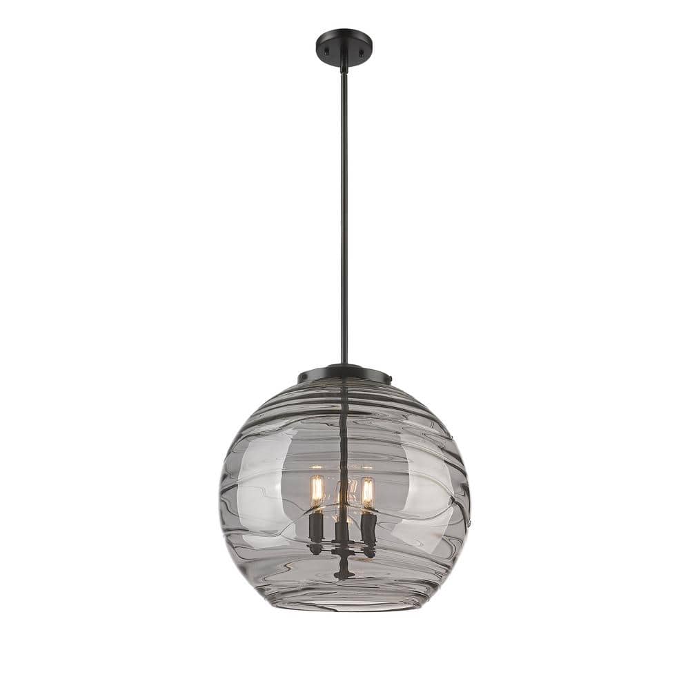 Athens Deco Swirl 180-Watt 3-Light Matte Black Shaded Mini Pendant Light with Tinted Glass Shade price history on PriceWatchPro