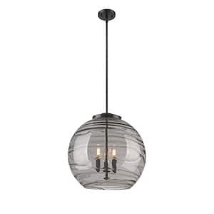 Athens Deco Swirl 180-Watt 3-Light Matte Black Shaded Mini Pendant Light with Tinted Glass Shade