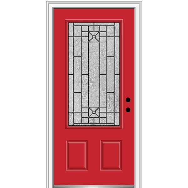 MMI Door 36 in. x 80 in. Courtyard Left-Hand 3/4-Lite Decorative Painted Fiberglass Smooth Prehung Front Door on 6-9/16 in. Frame