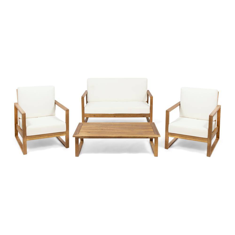 Noble House Belgian Teak Brown 4-Piece Wood Patio Conversation Deep Seating Set with Beige Cushions Noble House Belgian Teak Brown 4-Piece Wood Patio Conversation Deep Seating Set with Beige Cushions - 2