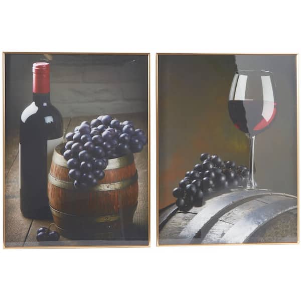 Litton Lane 2- Panel Wine Framed Wall Art with Gold Aluminum Frame 32 in. x 24 in.