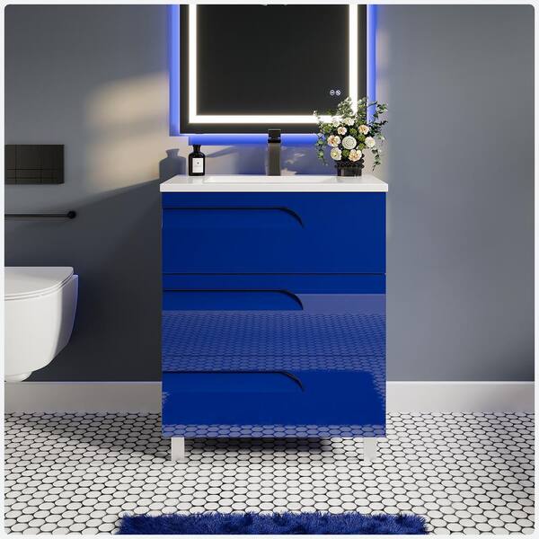 Eviva Joyous  32 in. W x 18 in. D x 34 in. H Freestanding Bath Vanity in Blue with White Porcelain Top