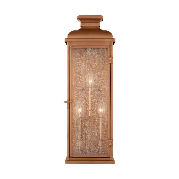 Pediment 8 in. W x 23.875 in. H Natural Copper Outdoor Hardwired Large Wall Lantern Sconce with No Bulbs Included