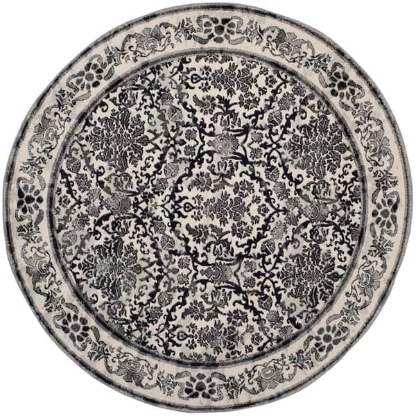 SAFAVIEH Evoke Ivory/Gray 7 ft. x 7 ft. Round Border Antique Floral Area Rug