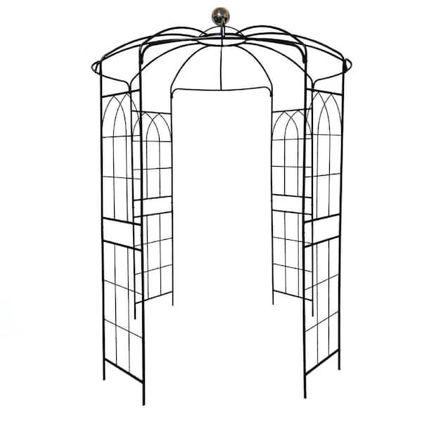 114 in. Outdoor Arbors Gazebo Trellis Birdcage Shape with Wind Resistance in Black