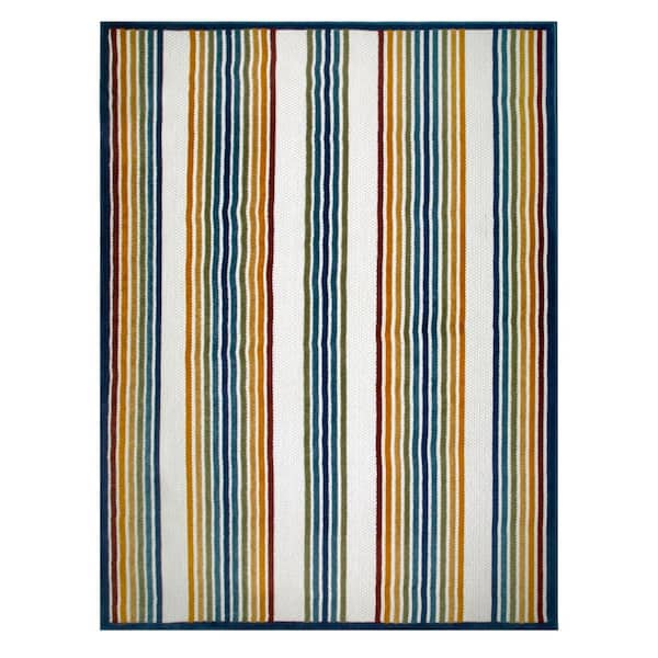 Leick Home Blithe Colorful Multi-Colored 3 ft. x 5 ft. Striped Polypropylene Indoor/Outdoor Area Rug