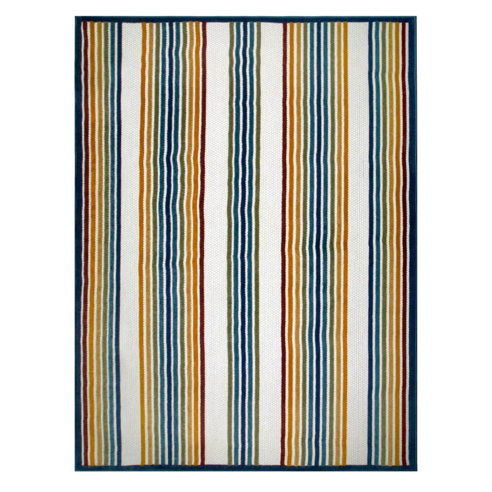 Multi Coloured Polyester Rug Leick Home Blithe Colorful Multi-Colored 4 ft. x 6 ft. Striped ...