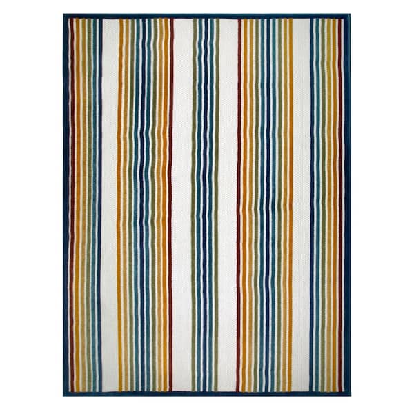 Leick Home Blithe Colorful Multi-Colored 7 ft. x 10 ft. Striped Polypropylene Indoor/Outdoor Area Rug