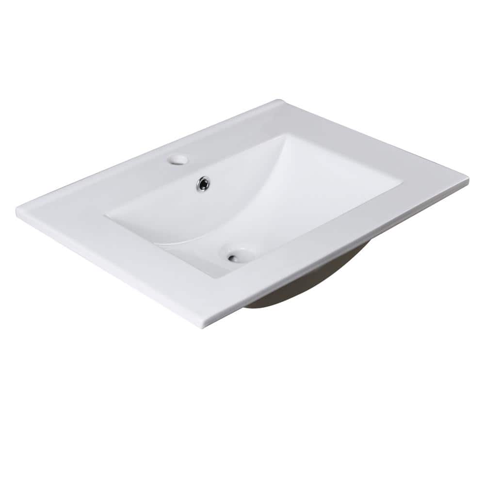 Torino 24'' White Ceramic Rectangular Bathroom Sink with Overflow