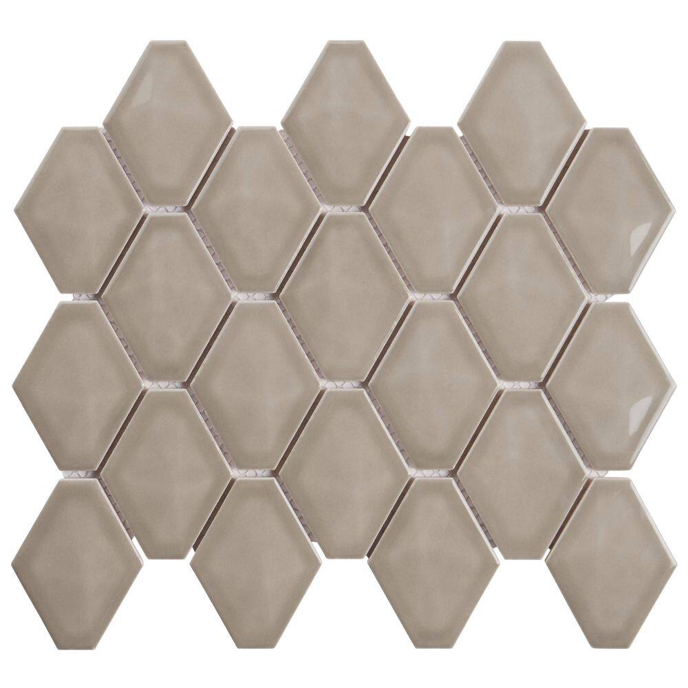 Medley Diamond Warm Gray 4 in. x 0.39 in. Glossy Ceramic Mosaic Wall Tile Sample price history on PriceWatchPro