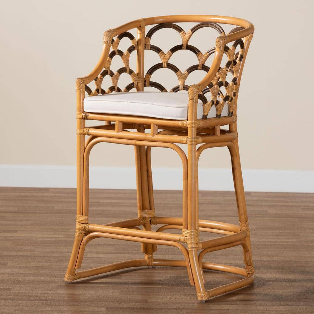 Veneto Light Honey and Dark Brown Rattan Bar Stool