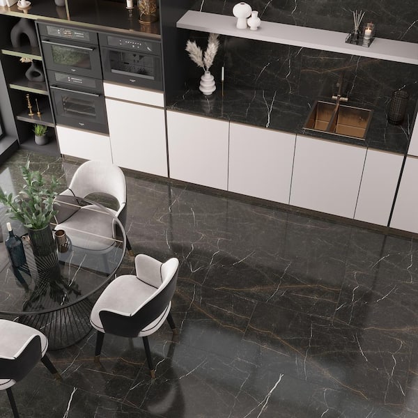 Splendor Black 23.7 in. x 47.25 in. Polished Porcelain Rectangular Wall and Floor Tile (13 Cases/202.15 sq. ft./Pallet)