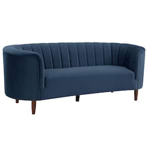 Millephri 33 in. W Square Arm Velvet Rectangle Straight Sofa in Blue