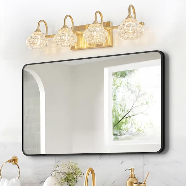 23 in 4 Light Modern Gold Grain Finish Vanity Light Fixture Bathroom Over Mirror Wall Lights Crystal Glass Shades Living