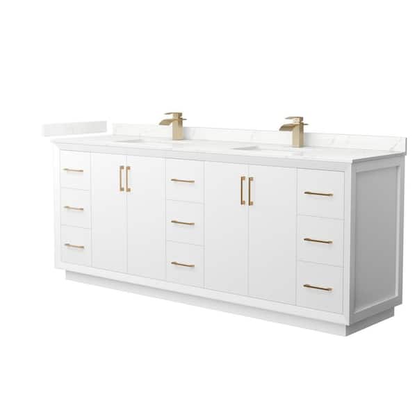 Wyndham Collection Strada 84 in. W x 22 in. D x 35 in. H Double Bath Vanity in White with Giotto Quartz Top