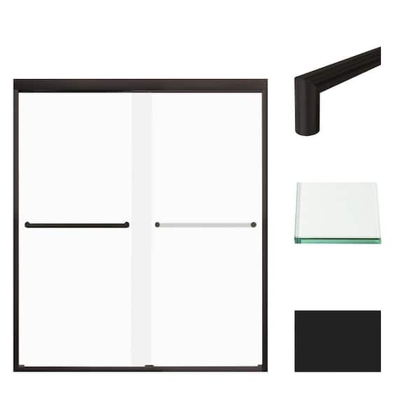 Transolid Frederick 59 in. W x 70 in. H Sliding Semi-Frameless Shower Door in Matte Black with Frosted Glass