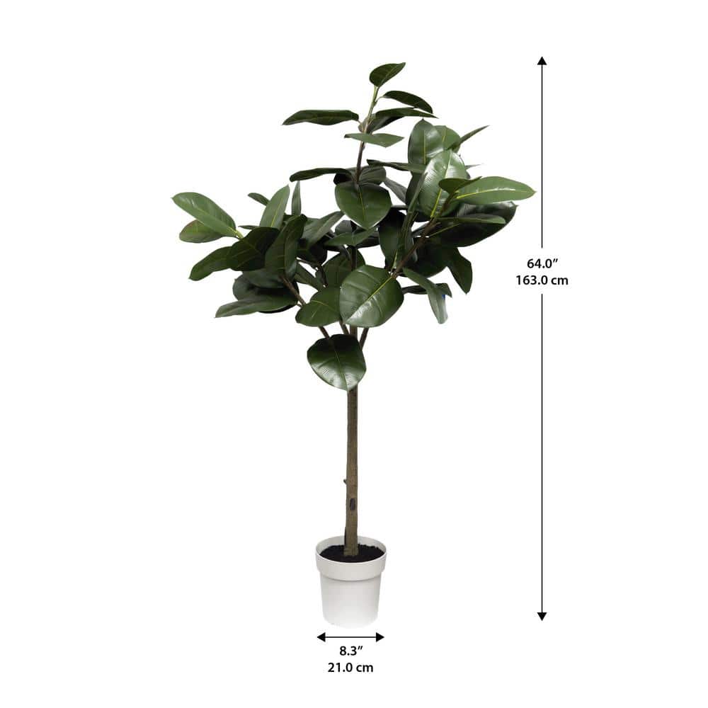 64'' Green Silk Oak Tree in White Plastic Pot
