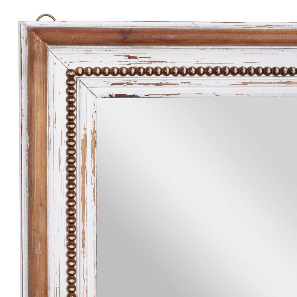 Brown Wood Rectangular Wall Mirror with Beaded Perimeter