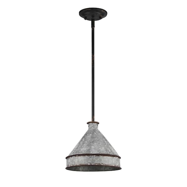 Jasper 100-Watt 1-Light Antique Black Iron Pendant Light with Galvanized Steel Shade