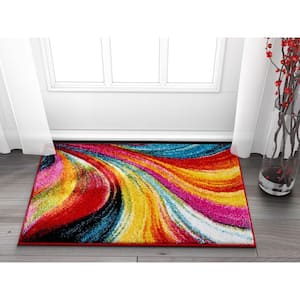 Viva Pleasure Multi Color Modern Abstract Lines 2 ft. x 3 ft. Doormat Accent Area Rug