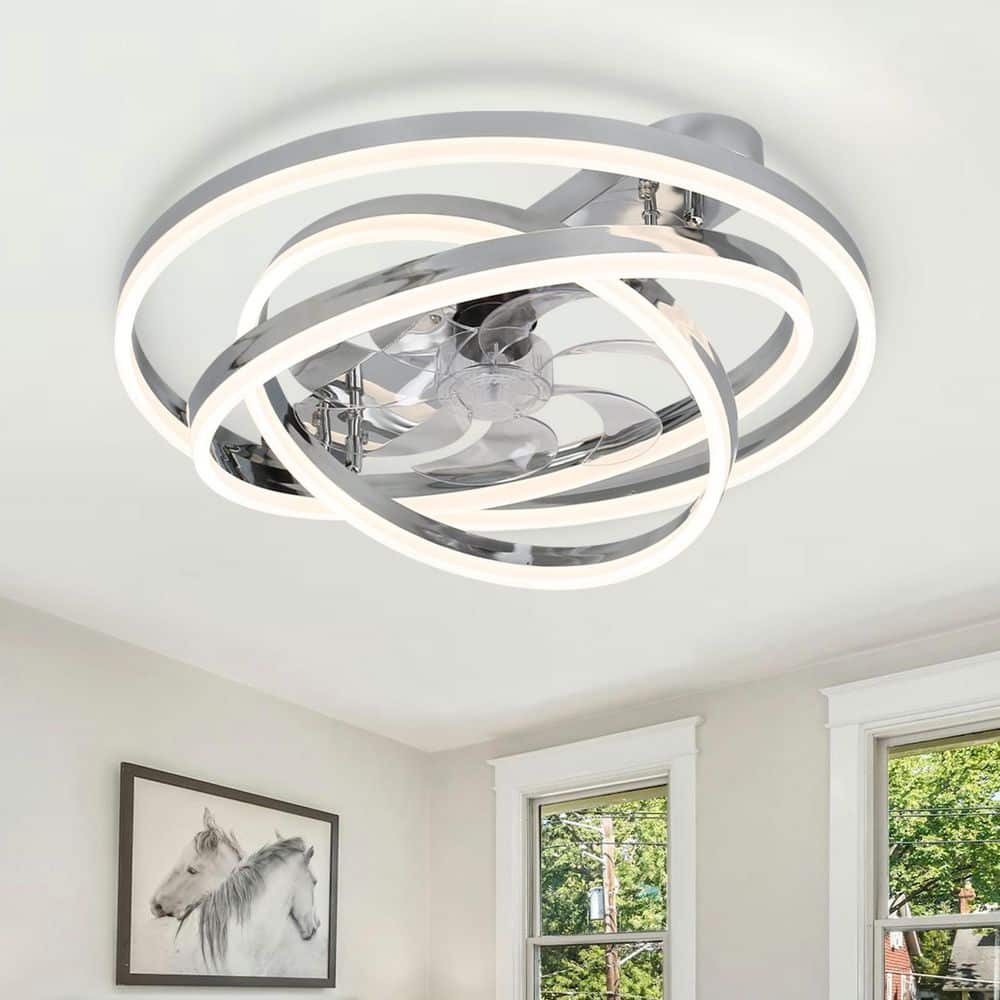 Nimbella 24 in. Smart Indoor DIY Shade Chrome Modern Ceiling Fan with Lights and Remote, Flush Mount Bladeless Fandelier price history on PriceWatchPro