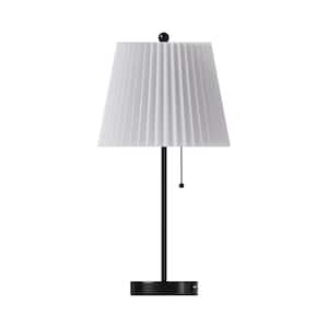 Cleveland 21 in. Black-Colored Metal Table Lamp with White Pleated Lampshade. (2-Pack)