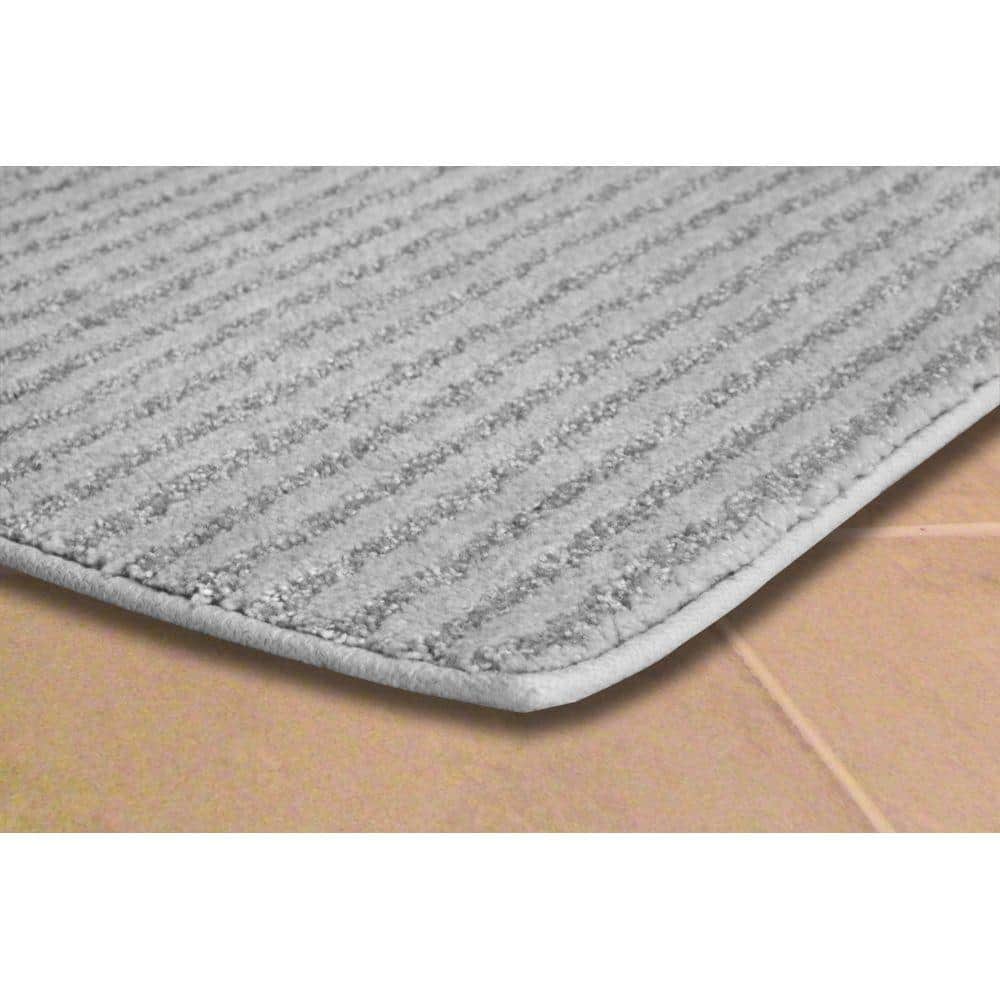 Platinum Gray Nylon Stripe Bathroom Rug Set, 21" x 34"