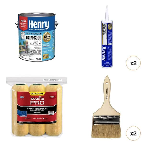 9 in. Roller Cover (3-Pack), 10.1 oz. Silicone Caulk, 0.90 gal. Roof Coating and 4 in. Chip Brush Combo