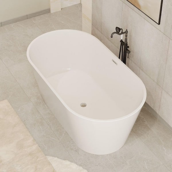 59 in. x 23.25 in. Acrylic Soaking Bathtub in White with Center Drain